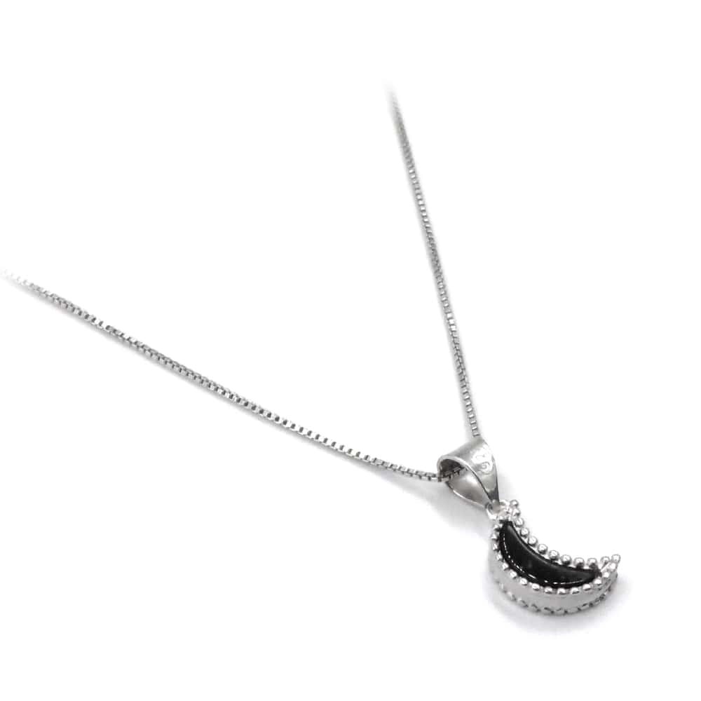 Silver Necklace Half Moon Black Onyx