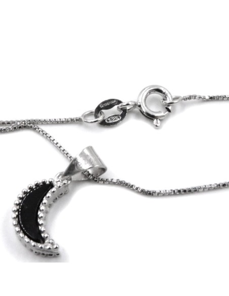 Sterling Silver Half Moon Necklace with Black Onyx  