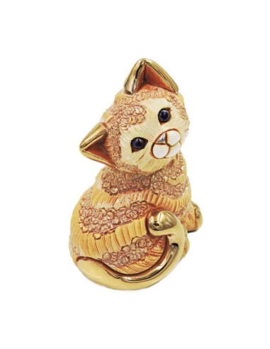 Cucciolo Gattino Rosso Scultura in Ceramica De...