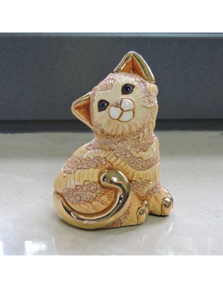Cucciolo Gattino Rosso Scultura in Ceramica De Rosa Rinconada