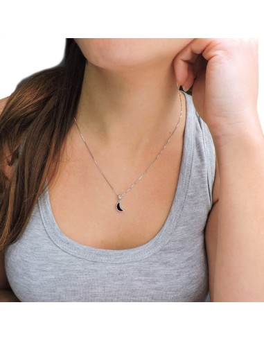 Sterling Silver Half Moon Necklace with Black...