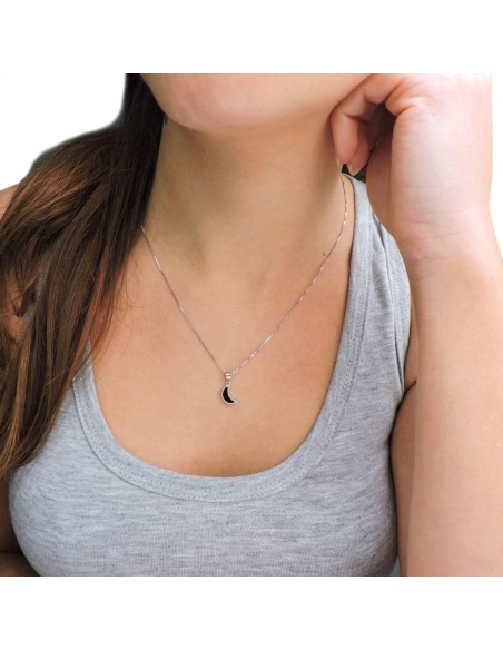 Sterling Silver Half Moon Necklace with Black Onyx  