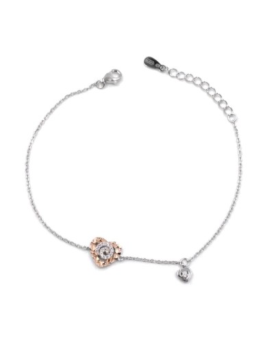 925 Sterling Silver Heart Spiral Bracelet with white Zircons