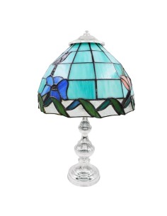 Lampada Tiffany in Argento con Paralume Turchese in Vetro...