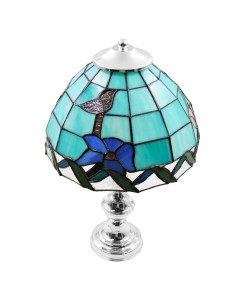 Tiffany Lamp with Silver Base and Turquoise Glass Lampshade 2