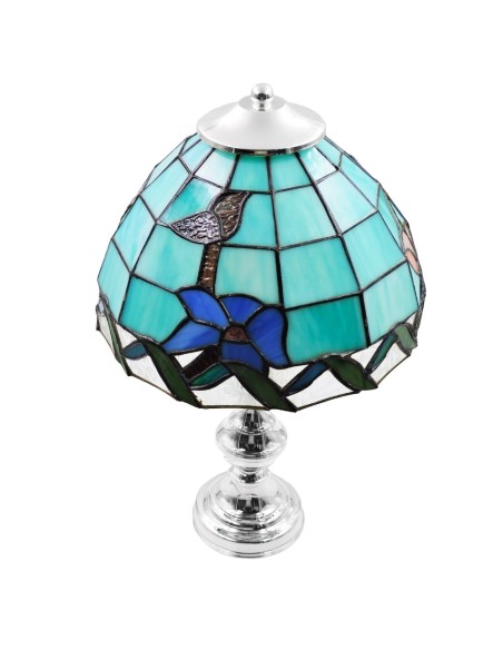 Tiffany Lamp with Silver Base and Turquoise Glass Lampshade