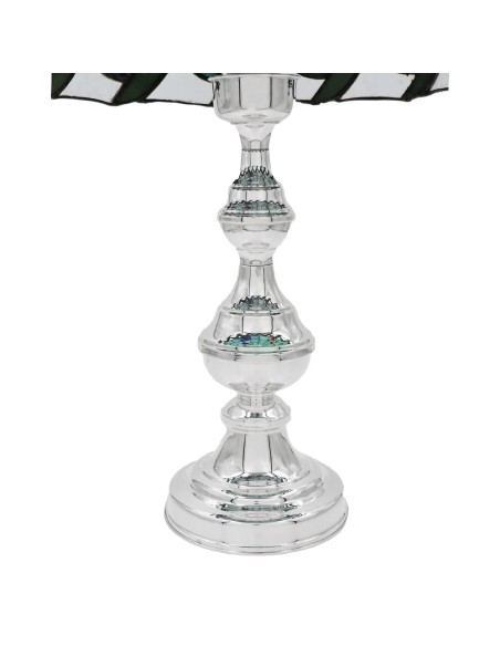 Lampada Tiffany in Argento con Paralume Turchese in Vetro Decorato 