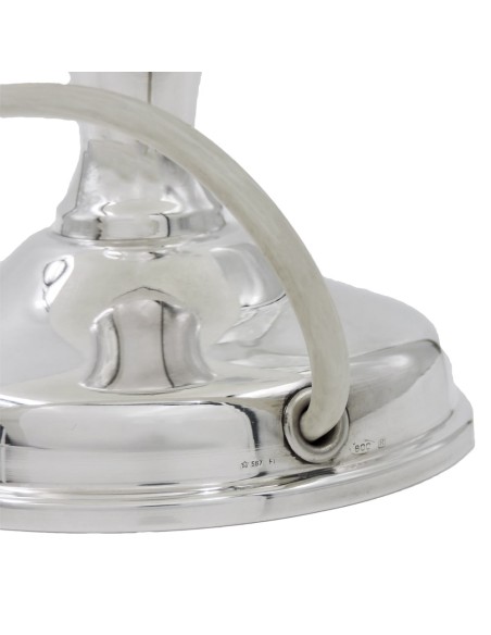Lampada Abat Jour in Argento 800 con Paralume in Vetro Decorato 