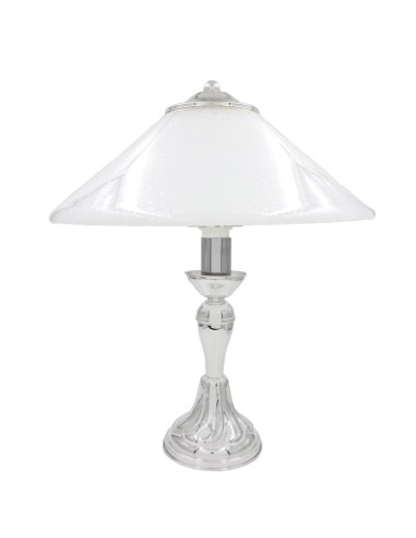 Lamp with Silver Base and White Glass Lampshade