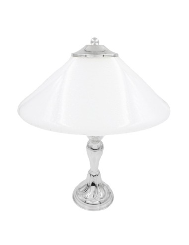 Lamp with Silver Base and White Glass Lampshade