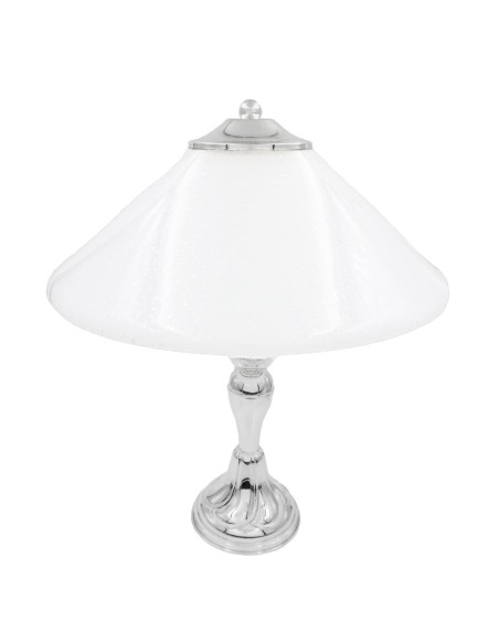 Lamp with Silver Base and White Glass Lampshade