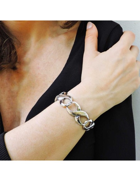 Bracciale Catena Infinito in Argento Lucido e Martellato