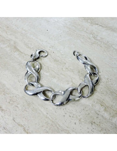 Bracciale Catena Infinito in Argento Lucido e Martellato