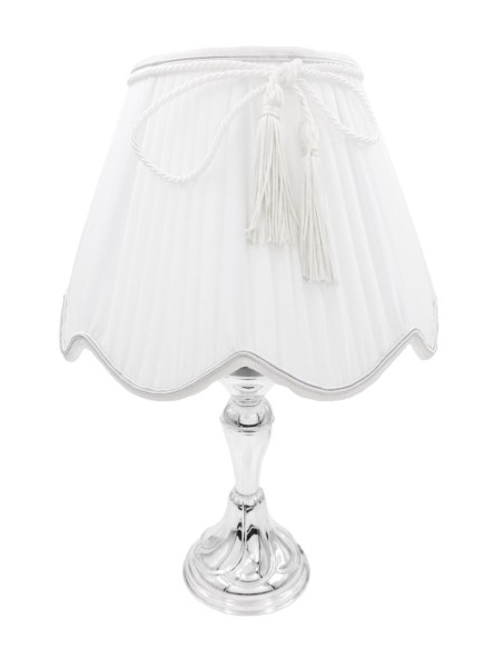 Lamp with Silver Base and White Fabric Lampshade