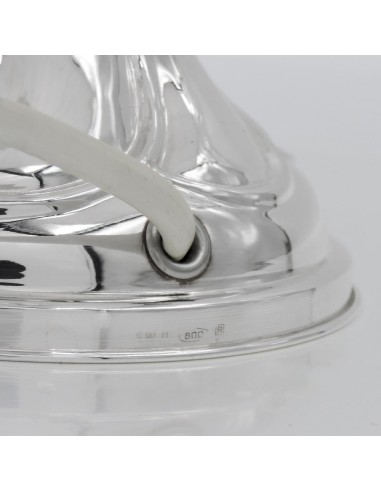 Lamp with Silver Base and White Fabric Lampshade