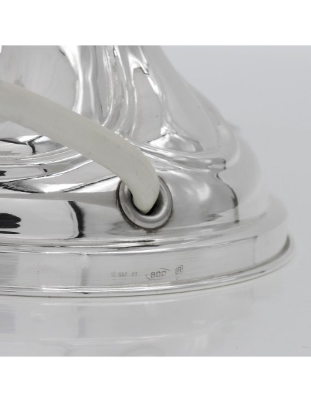 Lamp with Silver Base and White Fabric Lampshade