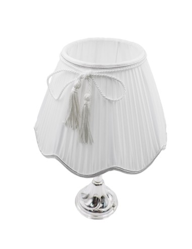 Lampe aus Silber mit Weißem Stofflampenschirm
