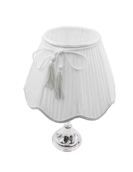 Lamp with Silver Base and White Fabric Lampshade