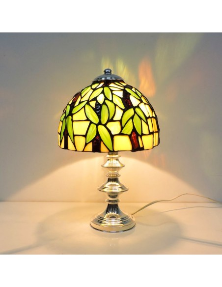 Tiffany Lamp with Silver Base and Green Glass Lampshade