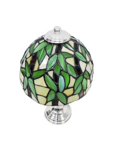Lampada Tiffany in Argento con Paralume Verde...
