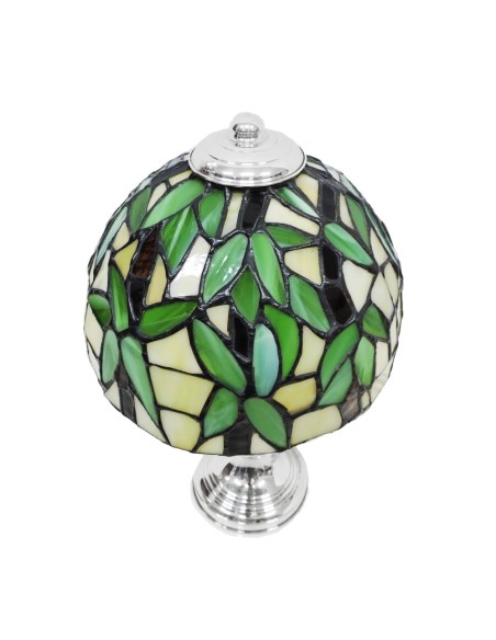 Lampada Tiffany in Argento con Paralume Verde in Vetro Decorato 