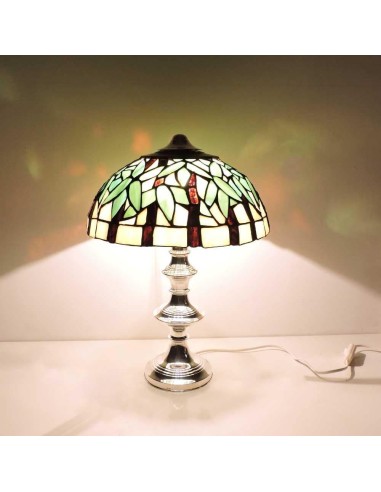 Silberne Lampe mit Grünem Glaslampenschirm im...