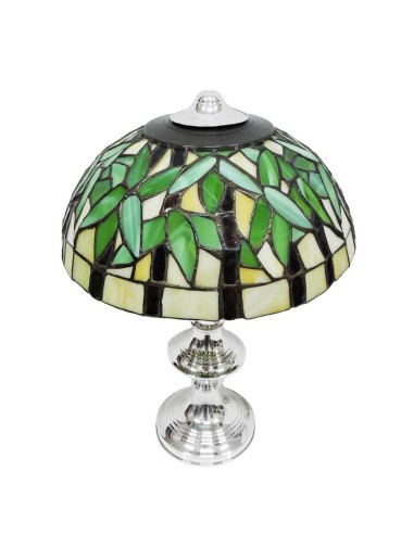 Lampada in Argento con Paralume Verde in Vetro...