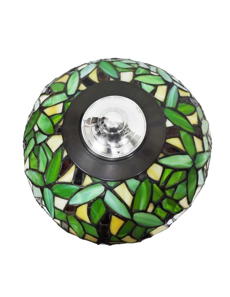 Lampada in Argento con Paralume Verde in Vetro Stile Tiffany