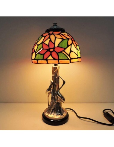 Silver Herons Lamp with Tiffany Style Glass...