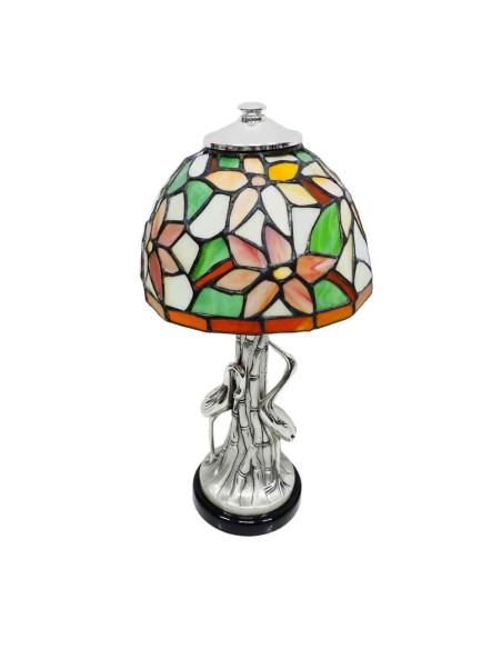 Silver Herons Lamp with Tiffany Style Glass Lampshade