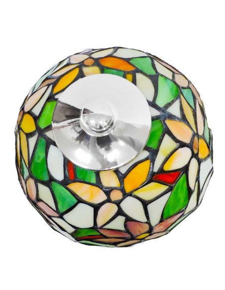 Lampe mit Reihern in Silber und Glaslampenschirm im Tiffany-Stil