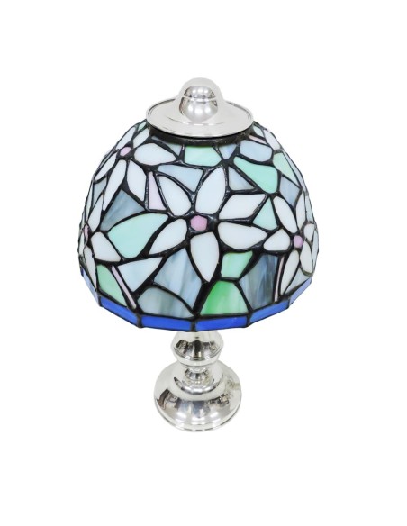Silver Table Lamp with Tiffany Style Colored Glass Lampshade