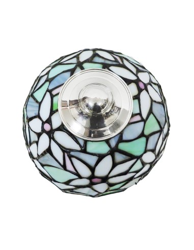 Silver Table Lamp with Tiffany Style Colored...