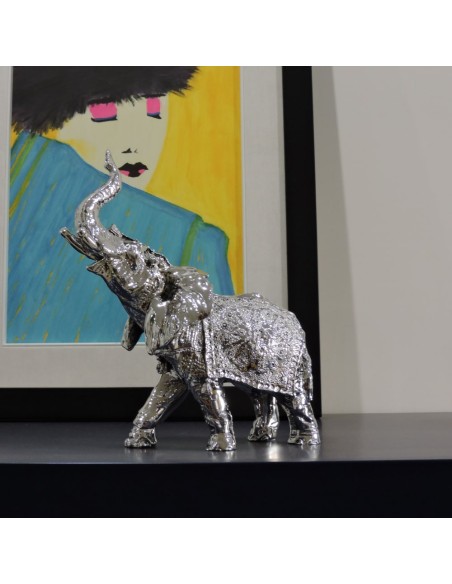 Elefante da Circo Scultura in Laminato Argento 