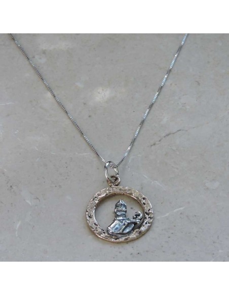 Halskette mit Rundem San Gennaro-Anhänger aus 925er Sterlingsilber