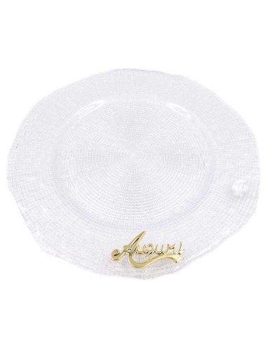 Dessertteller aus Glas mit Goldener Harzschrift Auguri