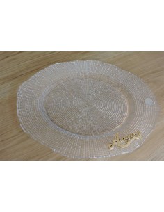 Glass Dessert Plate with Golden Resin Writing Auguri 2