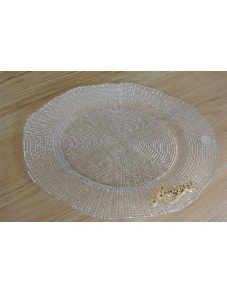 Glass Dessert Plate with Golden Resin Writing Auguri