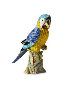 Yellow Blue Macaw Parrot Artistic Ceramic Sculpture 