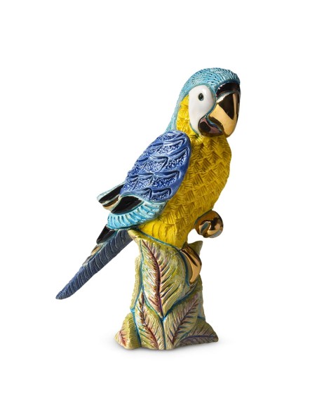 Yellow Blue Macaw Parrot Artistic Ceramic Sculpture 