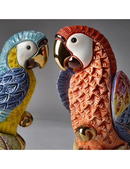 Yellow Blue Macaw Parrot Artistic Ceramic Sculpture 
