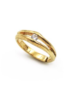 Gold Plated Sterling Silver Ring with White Stone