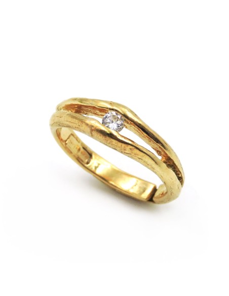 Anello in Argento Placcato Oro con Pietra Bianca