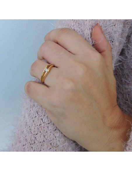 Gold Plated Sterling Silver Ring with White Stone