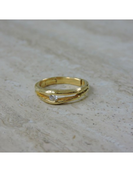 Gold Plated Sterling Silver Ring with White Stone