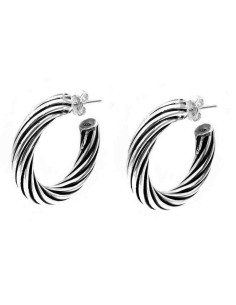  925 Sterling Silver Thick Torchon Hoop Earrings Diameter...