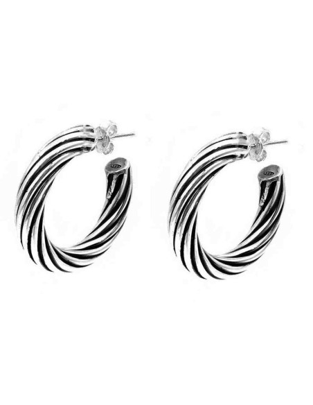  925 Sterling Silver Thick Torchon Hoop Earrings Diameter 1,18''