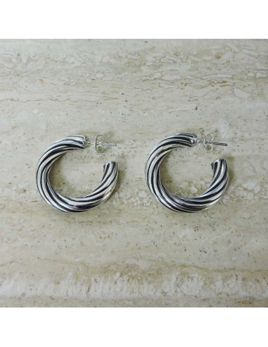  925 Sterling Silver Thick Torchon Hoop...