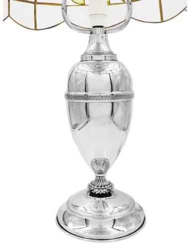 Solid Silver Table Lamp with Tiffany Style...