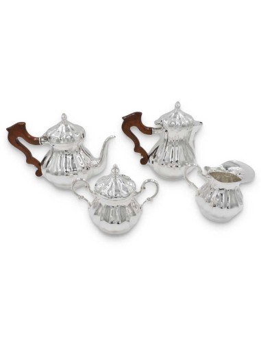Italian Solid Silver Coffee Set with Wooden Handles 4 Pieces